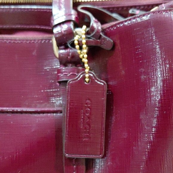 "Coach" Beautiful, Dark Red/Burgundy, "Payton" Patent Leather, Diaper Tote Bag. - Picture 7 of 16
